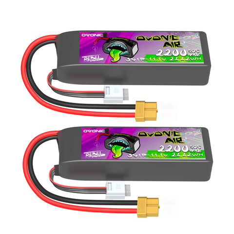 2 × Ovonic Rebel 2.0 3S 11.1V 2200mAh 50C LiPo with ×T60 Plug for 64mm EDF, 1100mm-1500mm Plane