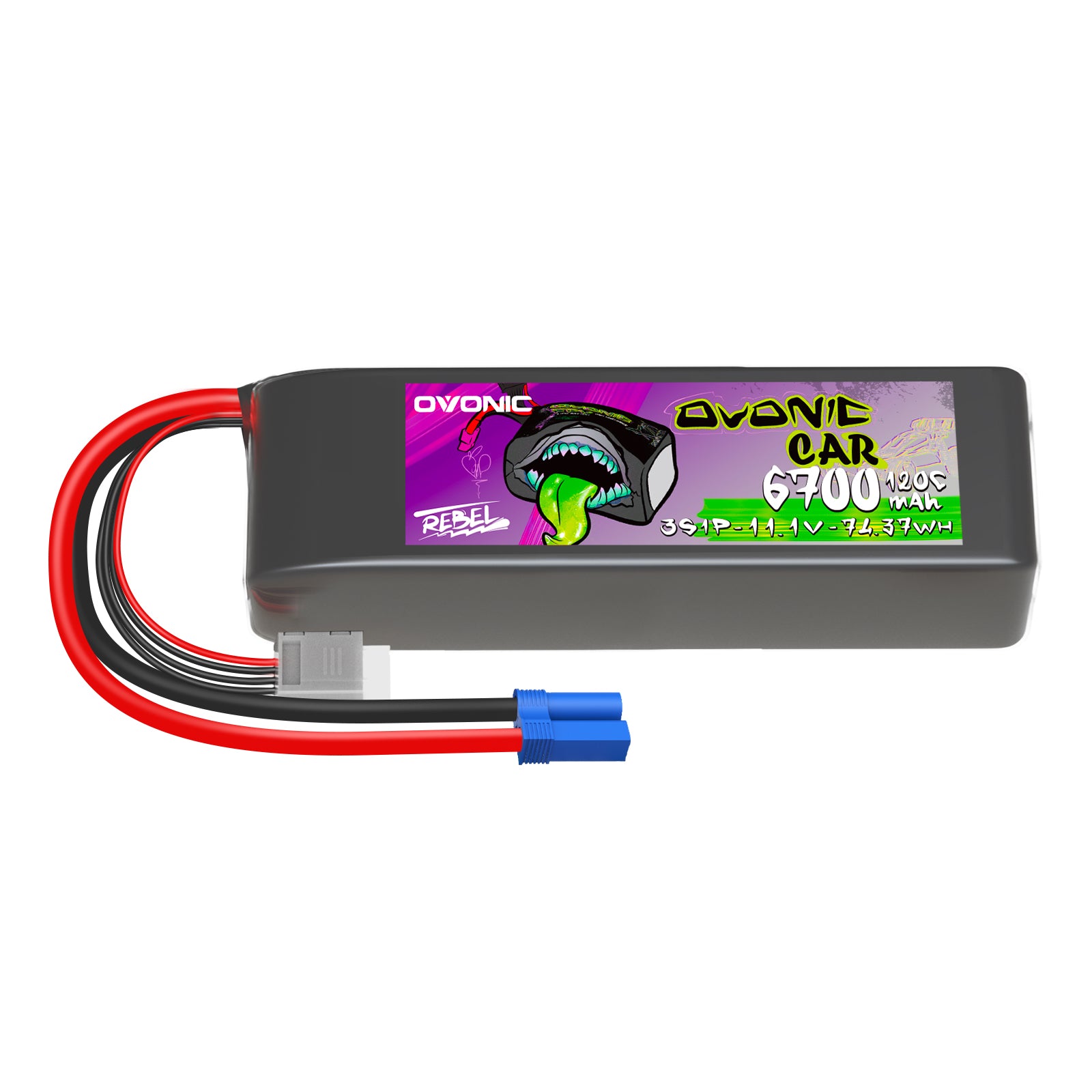 Ovonic Rebel 2.0 120C 3S 6700mAh 11.1V LiPo Battery with EC5 Plug for 1/8 1/10 RC Car