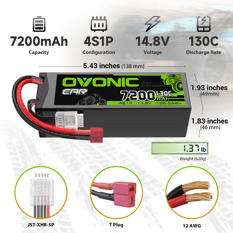 OVONIC 4S 7200mAh Hardcase 14.8V 130C LiPo Battery with T Plug