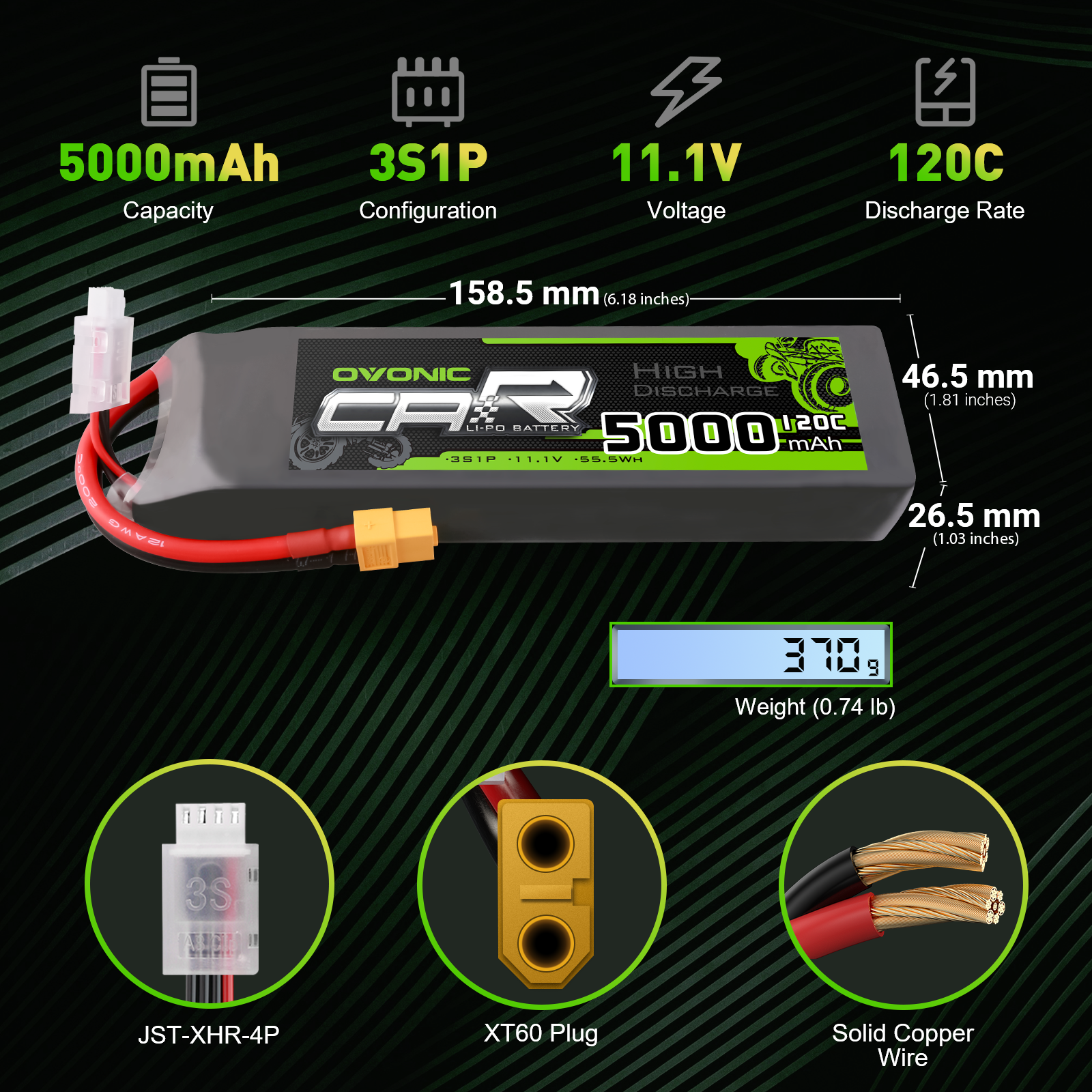 OVONIC 3S 120C 11.1V 5000mAh LiPo Battery Pack With TRA Plug