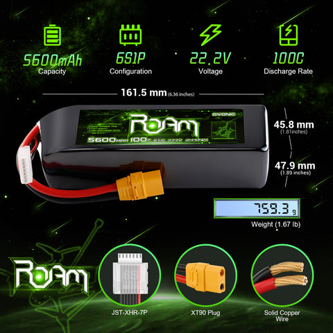Ovonic Roam 6S 5600mAh 100C 22.2V LiPo Battery w/XT90 Plug