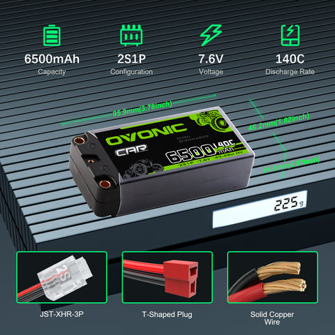 Ovonic 6500mAh 7.6V 140C 2S Hardcase LiHV Shorty Battery Pack with 5mm Bullet to Deans T Connector