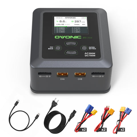 Ovonic X1 Ultra Bluetooth Smart Charger | AC 300W/DC 700W Dual Channel LiPo Balance Charger | 16A High-Speed Charging & App Control for 1-6S RC Batteries
