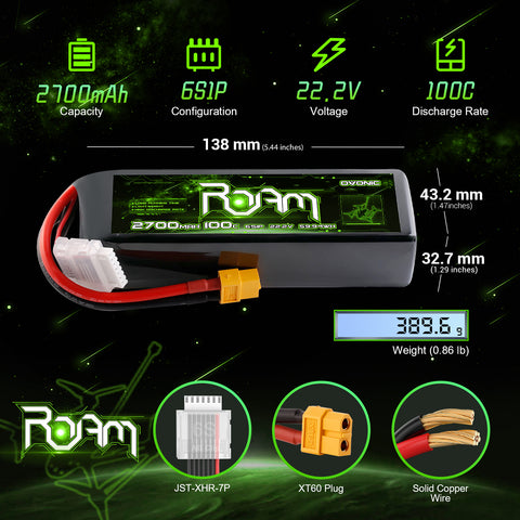 Ovonic Roam 6S 2700mAh 100C 22.2V LiPo Battery w/XT60 Plug