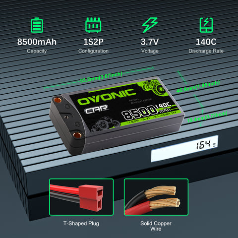 Ovonic 8500mAh 3.7V 140C 1S2P Hardcase LiPo Battery Pack with 5mm Bullet to Deans T Connector