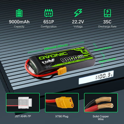 Ovonic 6S 9000mAh 35C 22.2V LiPo Battery w/XT90 Plug