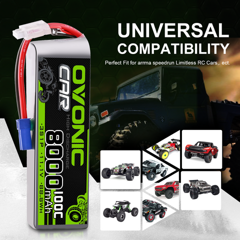 [2-Pack] Ovonic 11.1V 100C 3S 8000mAh LiPo Battery with EC5 Plug for 1/8 & 1/7 Scale RC Monster Trucks