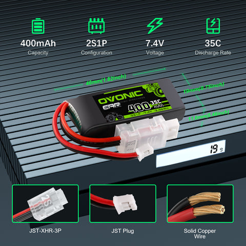 Ovonic 2S 400mAh 35C 7.4V LiPo Battery w/JST Plug