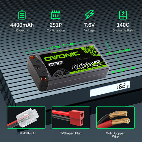 Ovonic 4400mAh 7.6V 140C 2S Hardcase LiHV Battery Pack with 5mm Bullet to Deans T Connector