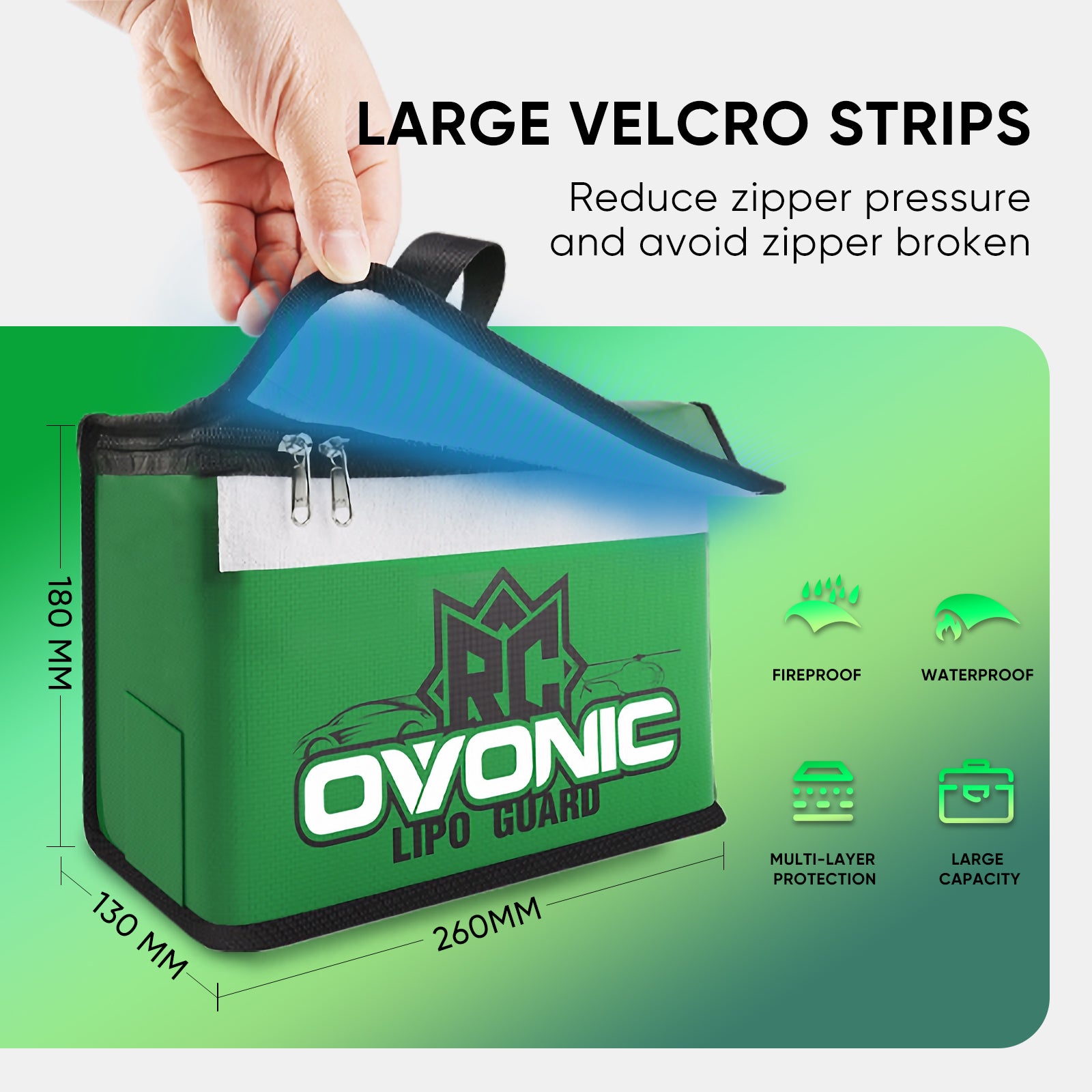 OVONIC Lipo Safe Bag Fireproof E×plosionproof Bag, Large Capacity for –  Ampow