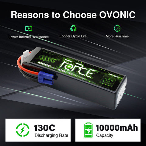 2-Pack Ovonic Force 4S 10000mAh 130C 14.8V LiPo Battery w/EC5 Plug for 1/8 Monster Truck, Truggy & Large Boat