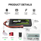 2×OVONIC 2S 50C 7.4V 2200mAh LiPo Battery Pack with T Plug for Airplane Helicopter