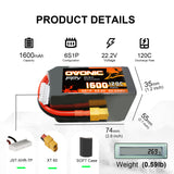 4×Ovonic 120C 6S 1600mAh LiPo Battery 22.2V for FPV Racing with XT60 Plug