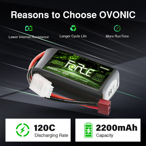 4-Pack Ovonic Force 3S 2200mAh 120C 11.1V Short LiPo Battery w/Deans Plug for 1/10 Race Buggy & On-Road Car (Voltage Checker Included)
