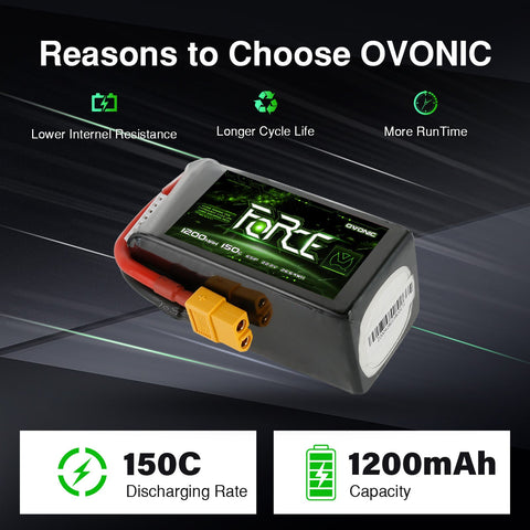 Ovonic Force Extreme 6S 1200mAh 150C 22.2V LiPo Battery Pack w/ XT60 Plug for Pro FPV Racing, High-Speed Freestyle Drone