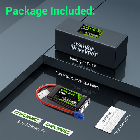 Ovonic 2S 850mAh 100C 7.4V LiPo Battery w/EC2 Plug