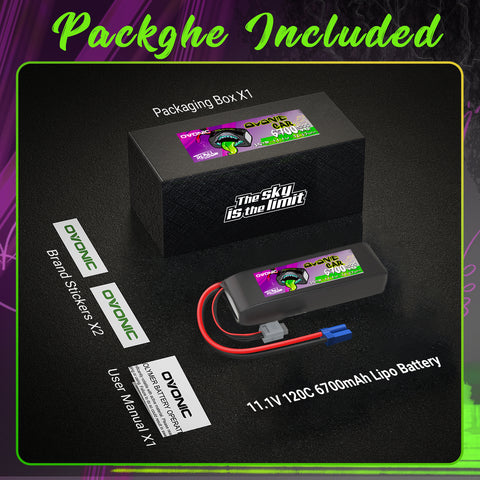 Ovonic Rebel 2.0 120C 3S 6700mAh 11.1V LiPo Battery with EC5 Plug for 1/8 1/10 RC Car