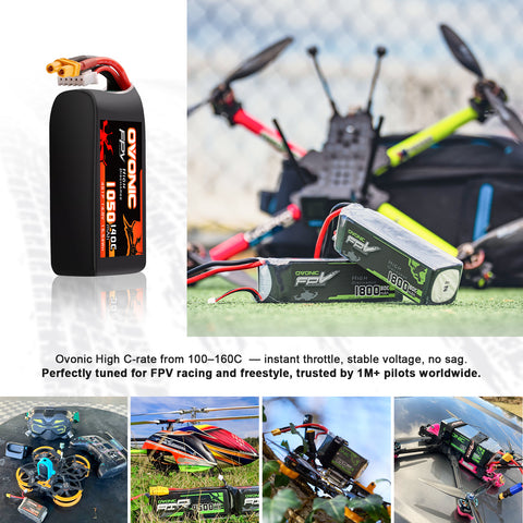 2-Pack Ovonic 4S 1050mAh 140C 14.8V LiPo Battery w/XT30 Plug