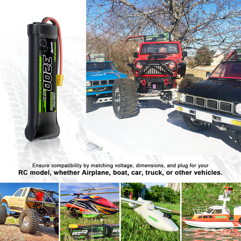 2 × OVONIC 8.4V 3200mAh NiMH Battery Pack 7-Cell Flat with XT60 & TRX Plug for RC Vehicles