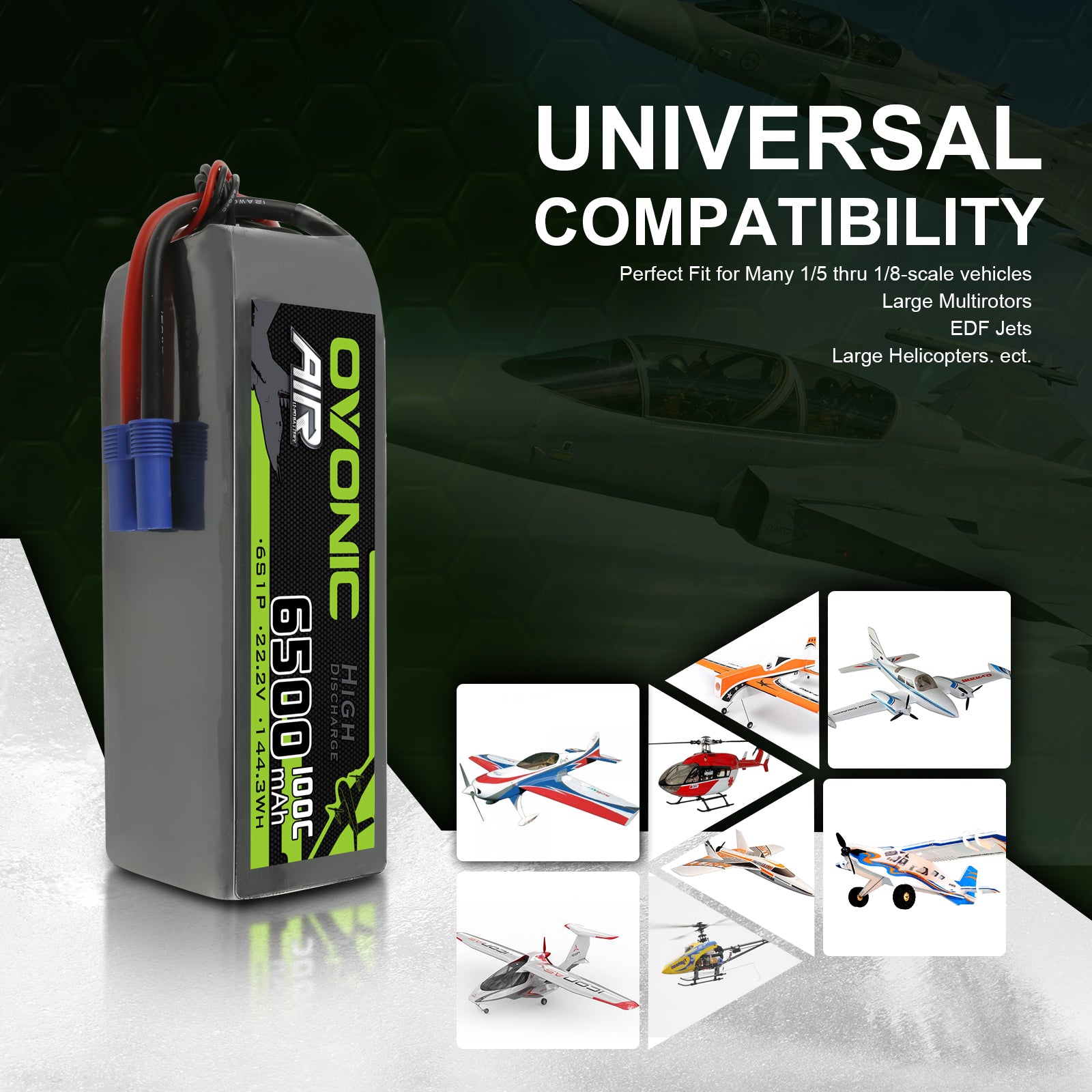 Ovonic 6S 6500mAh 100C LiPo Battery 22.2V with EC5 Plug for 1/7 1/8 Scale RC Vehicles Car Truck RC Airplane