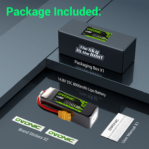 2-Pack OVONIC 14.8V 8000mAh 35C 4S Softcase LiPo Battery Pack with XT90 Connector for Large-Scale RC Vehicles, Boats, and Fixed-Wing Aircraft