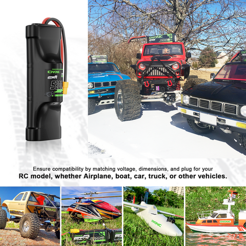 2 × OVONIC 8.4V 5200mAh NiMH Battery Pack 7-Cell Hump with XT60 & TRX Plug for RC Cars