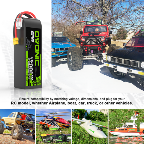 2 x OVONIC 7200mAh 130C 14.8V Lipo Battery with XT60 to TRA Plug for 4S RC Vehicles 1/8 1/10 scale Car Boat