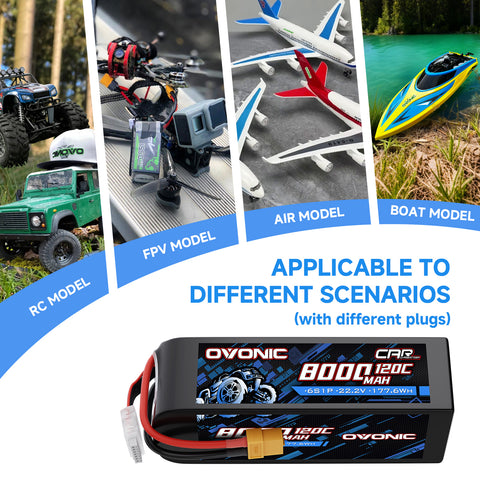2-Pack Ovonic 22.2V 120C 6S 8000mAh LiPo Battery with XT60 Plug & EC5 Adapter for RC Airplanes, EDF Jets, and 1/8 Scale Vehicles