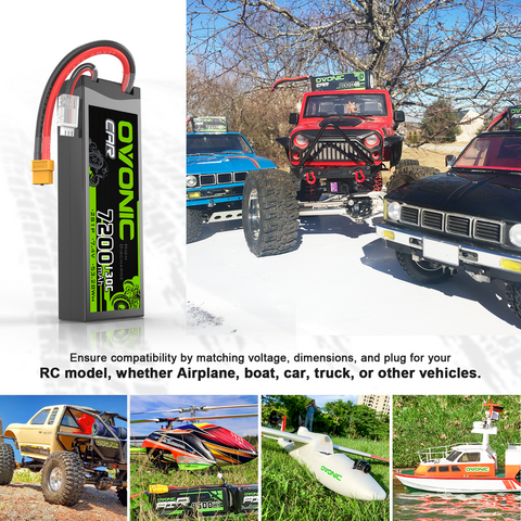 2 x OVONIC 2S 7200mAh Hardcase 7.4V 130C LiPo Battery with XT60 to TRA Plug for 1/10 scale Vehicles RC Car Truck