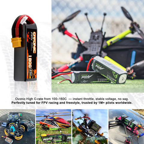 2-Pack Ovonic 3S 1800mAh 120C 11.1V LiPo Battery w/XT60 Plug