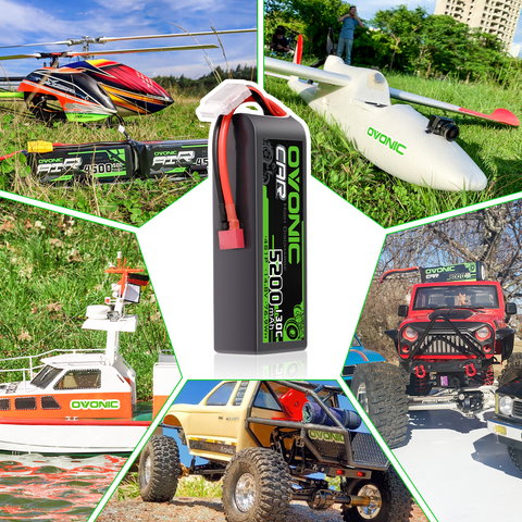 [2-Pack] Ovonic 5200mAh 14.8V 130C 4S LiPo Battery Pack with Deans T Connector for RC Cars, Trucks, and Boats