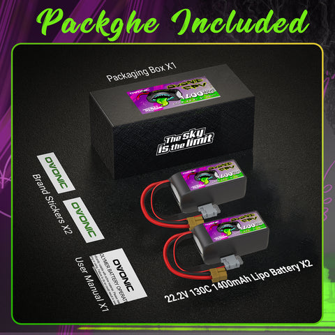 2×Ovonic Rebel 2.0 6S 1400mAh 6S1P 130C 22.2V LiPo Battery with XT60 Plug for FPV Racing Freestyle 5-6 inch Long Range Drone Quadcopters