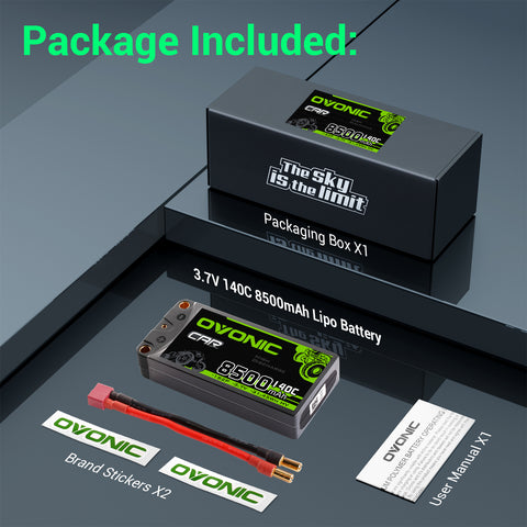 Ovonic 8500mAh 3.7V 140C 1S2P Hardcase LiPo Battery Pack with 5mm Bullet to Deans T Connector