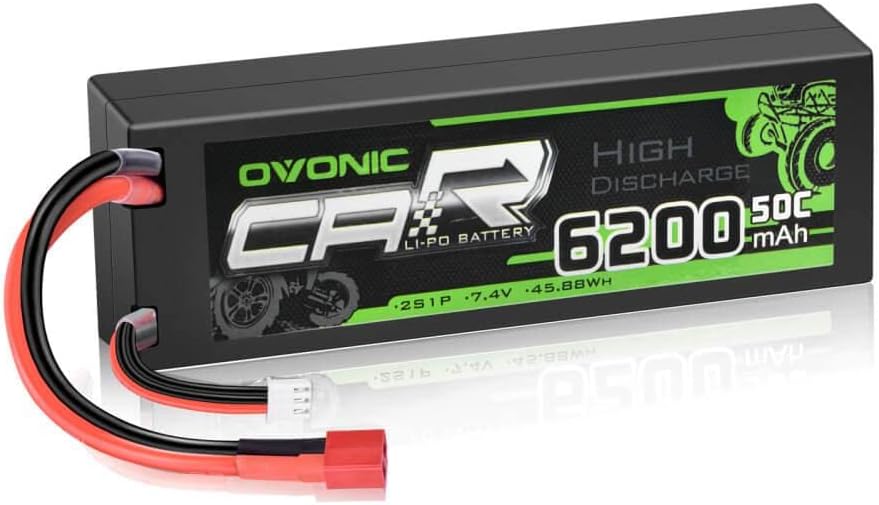 Ovonic 7.4V 50C 2S 6200mAh Hardcase LiPo Battery with Deans Connector for 1/10 Scale RC Cars, Trucks & Boats