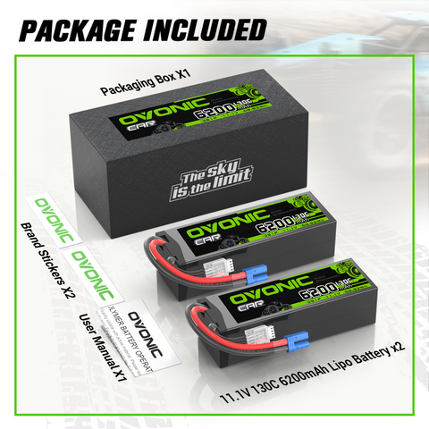 OVONIC 3S 6200mAh 11.1V 130C Lipo Battery with EC5 Plug for 1/8 & 1/10 Scale RC Car Truck RC Plane