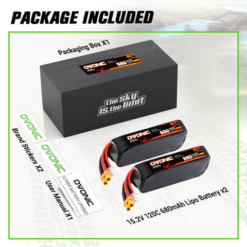 2-Pack Ovonic 4S 680mAh 120C 15.2V LiHV Battery w/XT30 Plug
