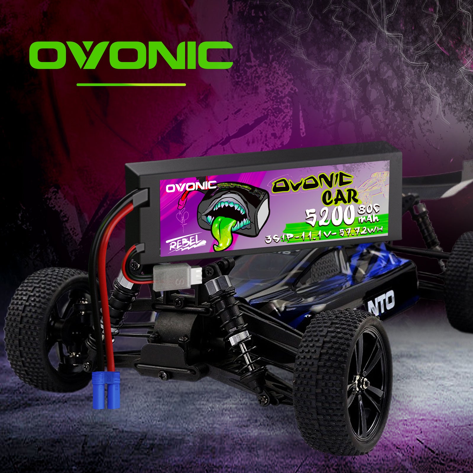 2 × Ovonic Rebel 2.0 80C 3S 5200mAh 11.1V Hardcase Lipo Battery EC5 For Arrma Cars