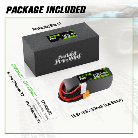 Ovonic 4S 550mAh 100C LiPo Battery with XT30 Plug for Cinewhoops & Micro FPV Drones (2/4 Pack)