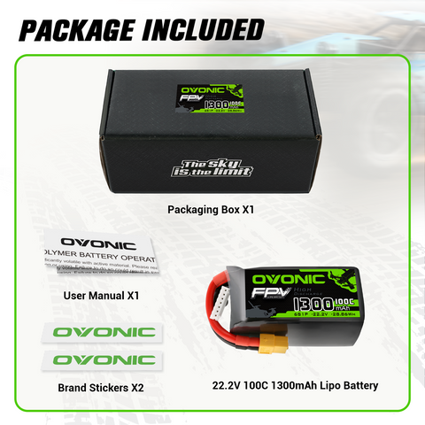 Ovonic 6S 1300mAh 100C LiPo Battery Pack 22.2V XT60 Plug for FPV Racing & Freestyle Drones(Multi-Pack)