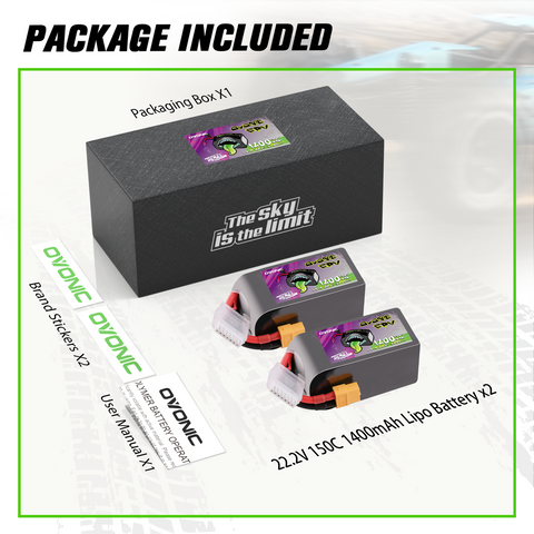 Ovonic Rebel 2.0 150C 22.2V 1400mah 6S Lipo Battery Pack with XT60 Plug for 5 to 6 inch FPV Racing Freestyle Drones 180-330mm Brushless FPV Quad Helicopter 4Pcs/2Pcs