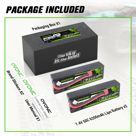 Ovonic 7.4V 50C 2S 6200mAh Hardcase LiPo Battery with Deans Connector for 1/10 Scale RC Cars, Trucks & Boats
