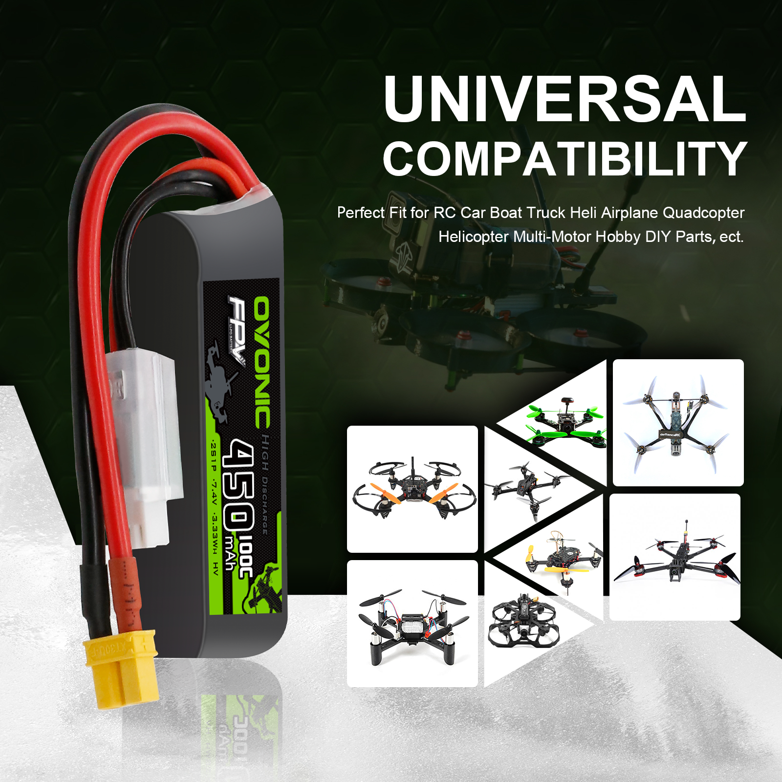 OVONIC 2S Lipo Batterij 5200mAh 100C 7.4V – Softcase Met T-connector, 2 Stuks, Voor RC Auto's, Helikopters & Boten