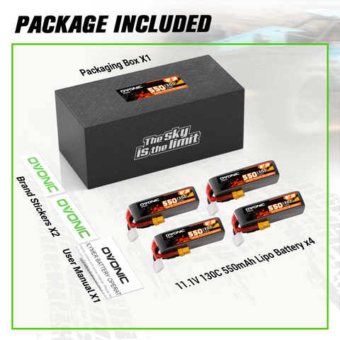 4×Ovonic 130C 550mAh 3S LiPo Battery 11.1V with XT30 Plug for Brushless FPV Drone Torrent 110 BetaPFV Beta 85X