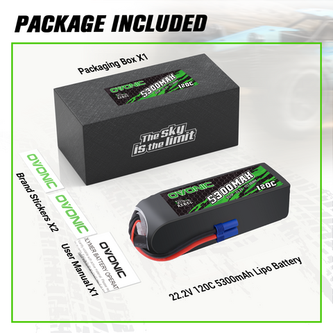 Ovonic Rebel 120C 6S 5300mAh 22.2V LiPo Battery with EC5 Plug for 1/7 & 1/8 RC Cars Trucks & EDF Jets (1/2 Pack)