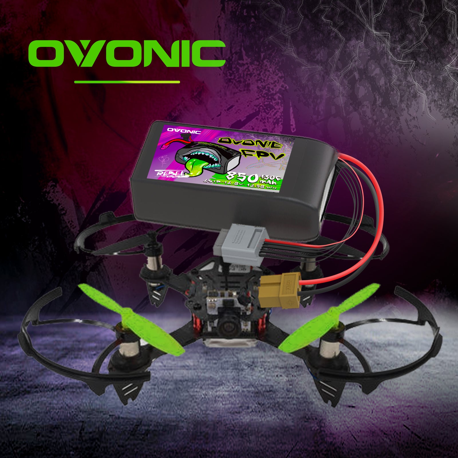 4 × Ovonic Rebel 2.0 130C 4S 850mah Lipo Battery 14.8V Pack with XT60 Plug for FPV Racing