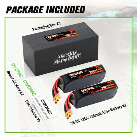 2-Pack Ovonic 4S 780mAh 120C 15.2V LiHV Battery w/XT30 Plug