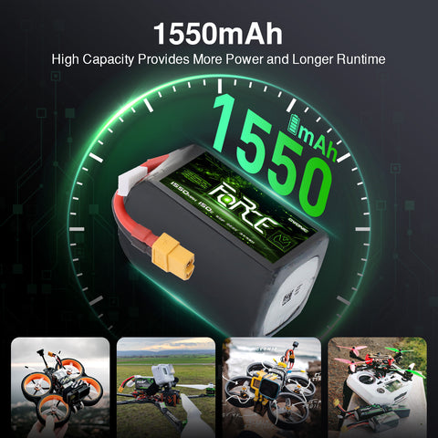 2Pack Ovonic Force 6S 1550mAh 150C 22.2V LiPo Battery w/ XT60 Plug for Aggressive FPV Freestyle & 7-inch Mid-Range Quad