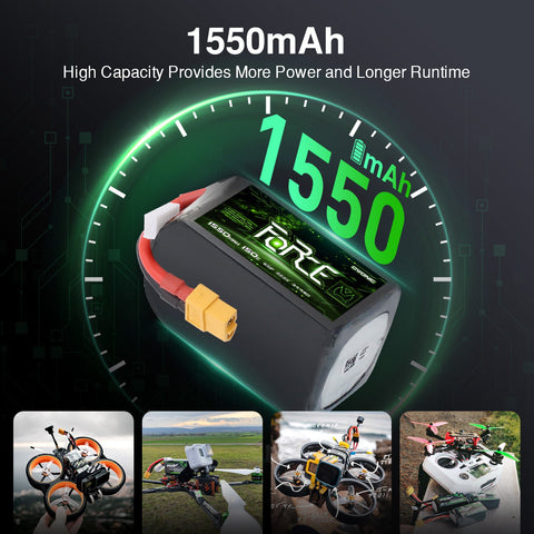 Ovonic Force 6S 1550mAh 150C 22.2V LiPo Battery w/ XT60 Plug for Aggressive FPV Freestyle & 7-inch Mid-Range Quad