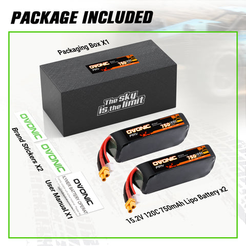 [FREE for First 20 | CODE: PRIMEFREE] [June 22-24] 2-Pack Ovonic 4S 750mAh 120C 15.2V LiHV Battery w/ XT30 Plug