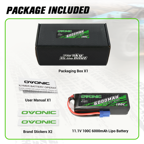 2-Pack OVONIC Rebel Series 11.1V 6000mAh 100C 3S Softcase LiPo Battery Pack with EC5 Connector for ARRMA 3S and 6S RC Vehicles